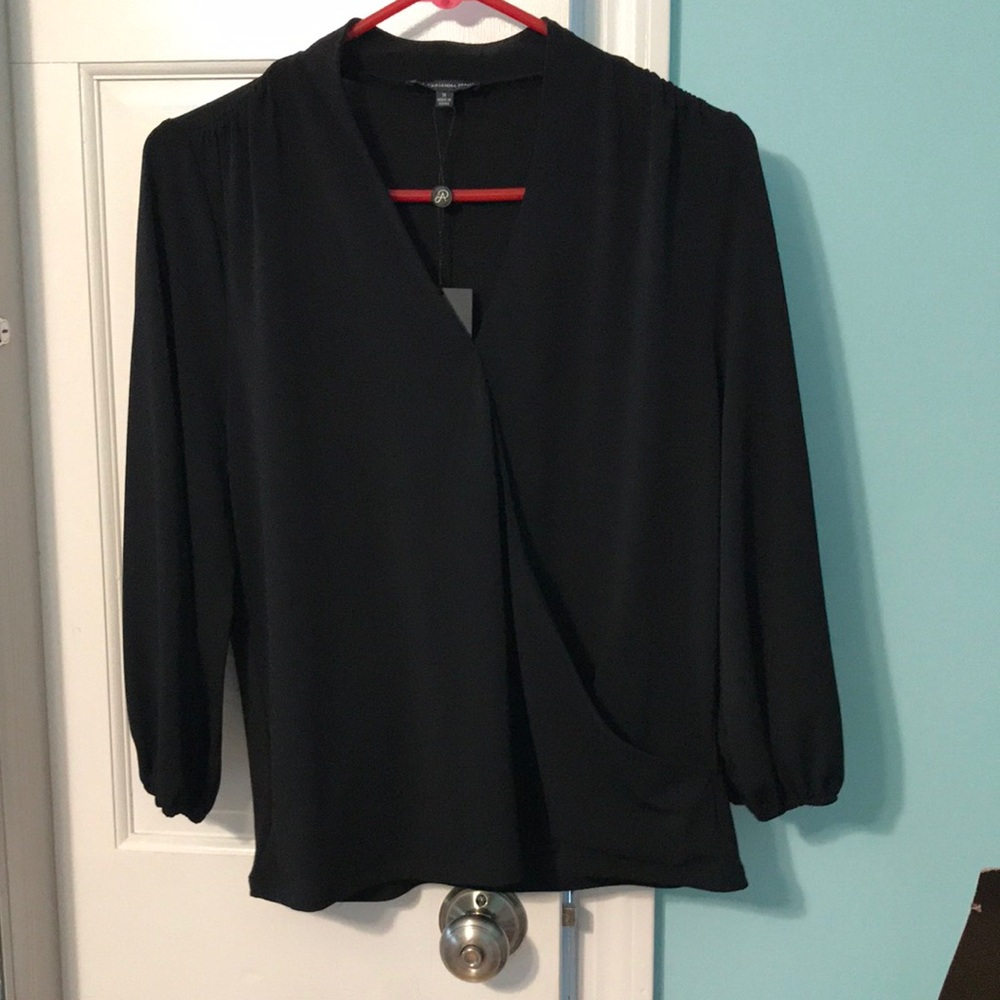3/4 Sleeve Wrap Front Blouse